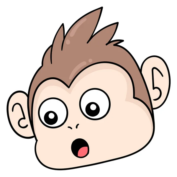 Surprised Monkey Head Gawking Doodle Icon Drawing — Stock Vector