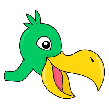 Büyük gagalı bir pelikanın kafası mutlu bir şekilde gülüyor, karalama ikonu çiziyor.