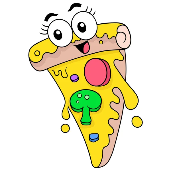 Plak Pizza Bestrooid Met Mayonaise Die Heerlijk Eten Doodle Pictogram — Stockvector