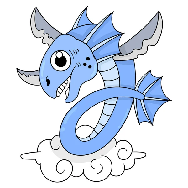 Dragón Azul Volando Nube Doodle Icono Imagen Kawaii — Archivo Imágenes Vectoriales