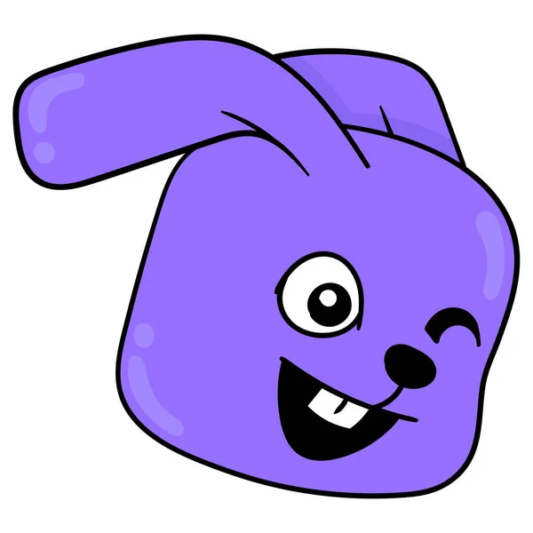 Happy Rabbit Head Winking Eyes Doodle Icon Drawing — Stock Vector