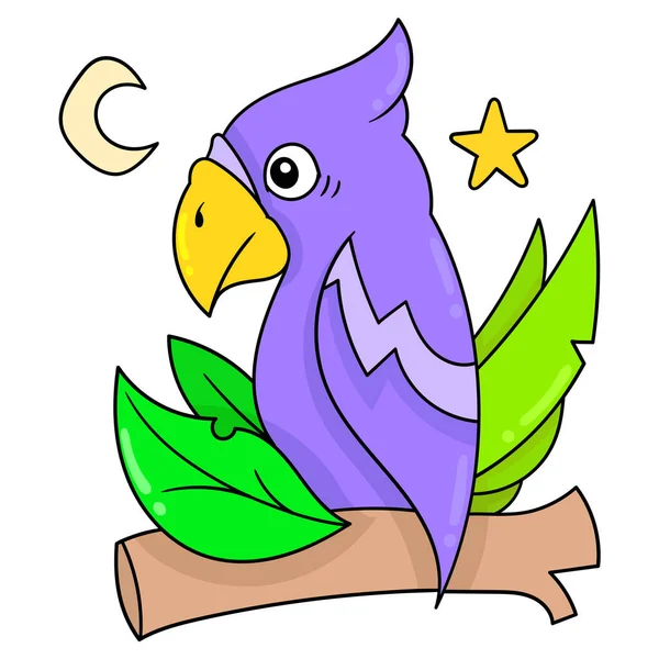 Parrot Perching Tree Branch Doodle Icon Image Kawaii — Stock Vector