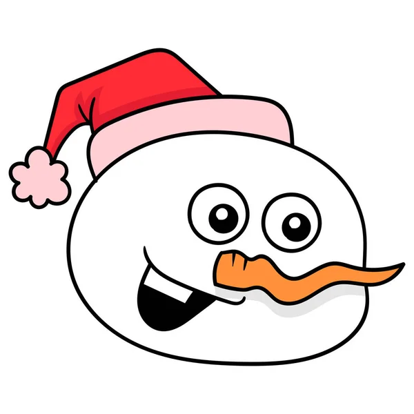 Sněhulák Hlava Nosí Šťastný Obličej Vánoční Klobouk Kreslení Ikony — Stockový vektor