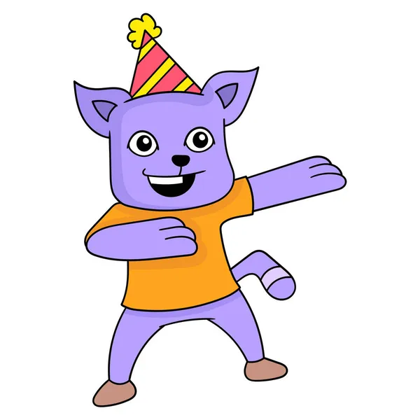 Gato Niño Usando Nuevo Sombrero Fiesta Año Garabato Icono Imagen — Archivo Imágenes Vectoriales