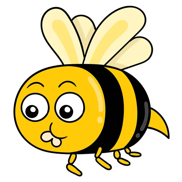 Fat Bee Flying Doodle Icon Image Kawaii — Stock Vector