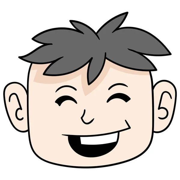 Cabeza Chico Con Inocente Sonriente Cara Garabato Icono Dibujo — Vector de stock