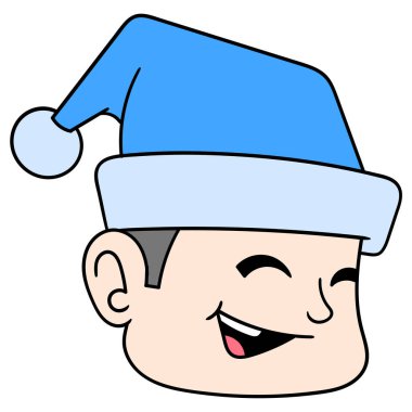 Çocuk kafası, uyuyan bereyle gülümsüyor. Karalama ikonu çiziyor.