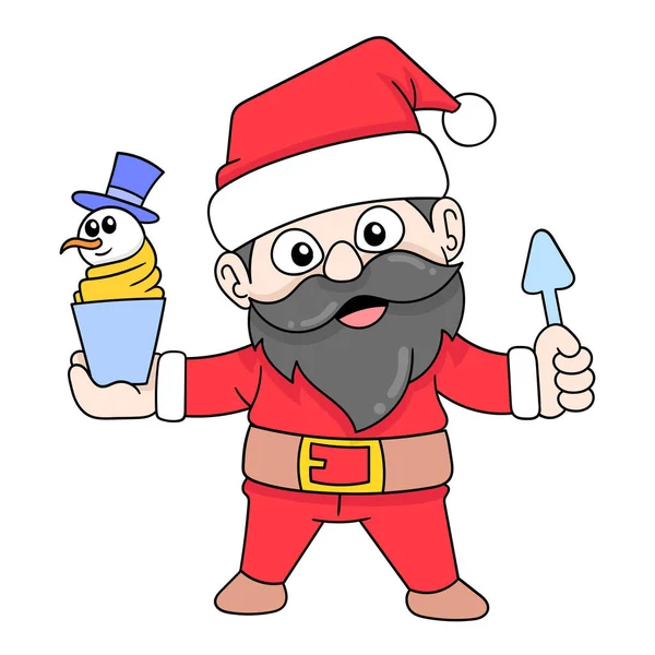 Weihnachtsmann Isst Eis Doodle Ikone Kawaii — Stockvektor