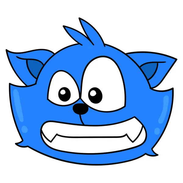 Cabeza Gato Azul Sonríe Garabato Icono Dibujo — Vector de stock