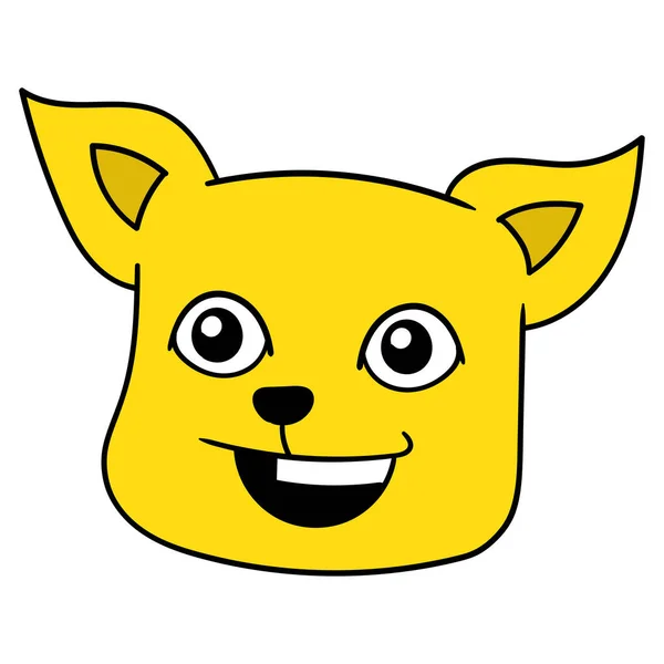 Lindo Sonriente Cara Amarillo Gato Cabeza Garabato Icono Dibujo — Archivo Imágenes Vectoriales