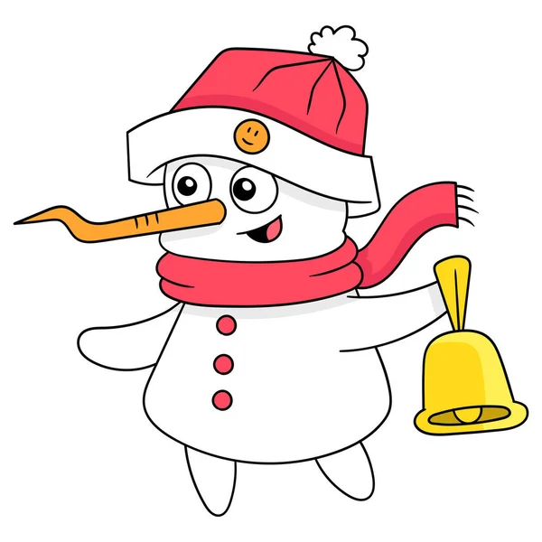 Snowman Happy Carrying Christmas Bells Doodle Icon Image Kawaii — Stock Vector