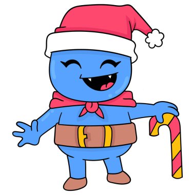 Şirin yaratık Noel 'i ve yeni yılı kutluyor, karalama ikonu imajı Kawaii