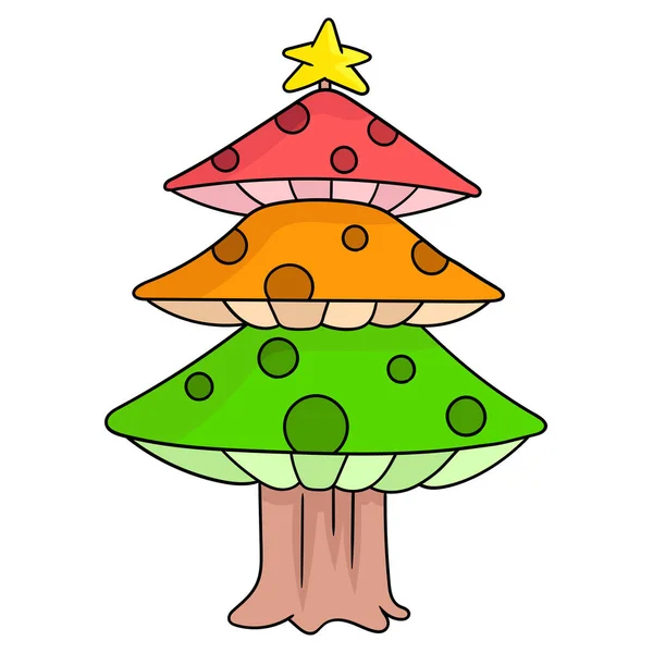 Schöne Bunte Pilzförmige Weihnachtsbaum Doodle Symbol Zeichnung — Stockvektor