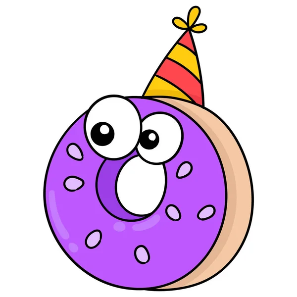 Verjaardag Leuke Donuts Doodle Pictogram Afbeelding Kawaii — Stockvector