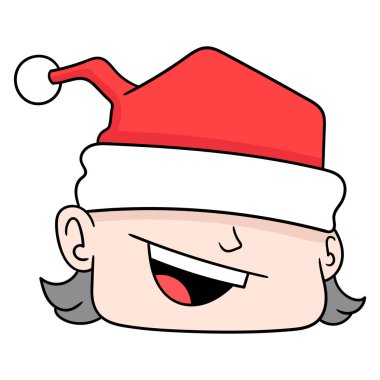 Gülümseyen çocuk Noel şapkası takıyor, karalama ikonu çiziyor.