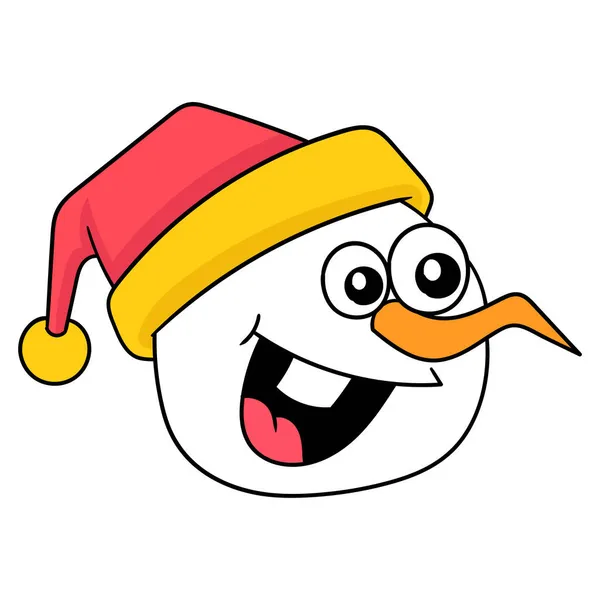 Snowman Head Happy Christmas Doodle Icon Drawing — Stock Vector