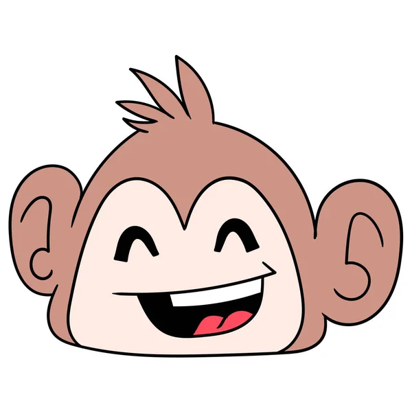 Kepala Monyet Wajah Ramah Tersenyum Gambar Ikon Corat Coret - Stok Vektor