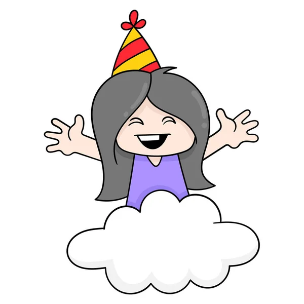 Fille Fête Nouvel Dans Les Nuages Image Icône Doodle Kawaii — Image vectorielle