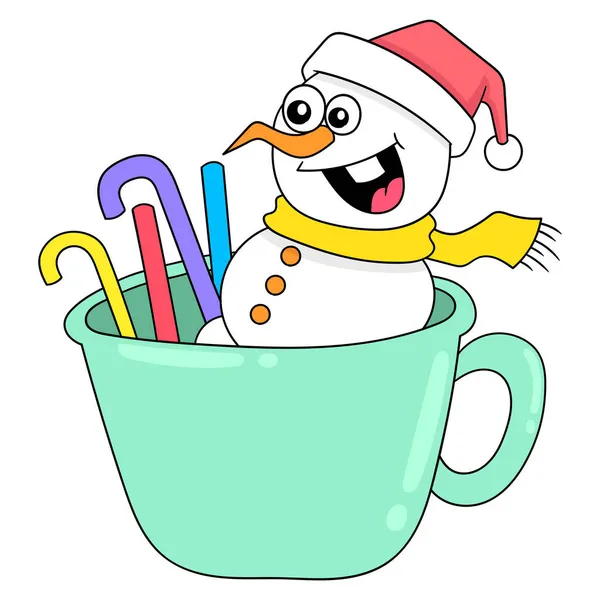 Snowman Doll Relaxing Christmas Party Mug Doodle Icon Image Kawaii — Stock Vector