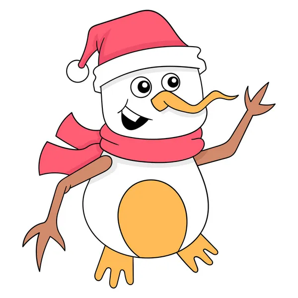 Snowman Smiling Friendly Greeting Doodle Icon Image Kawaii — Stock Vector