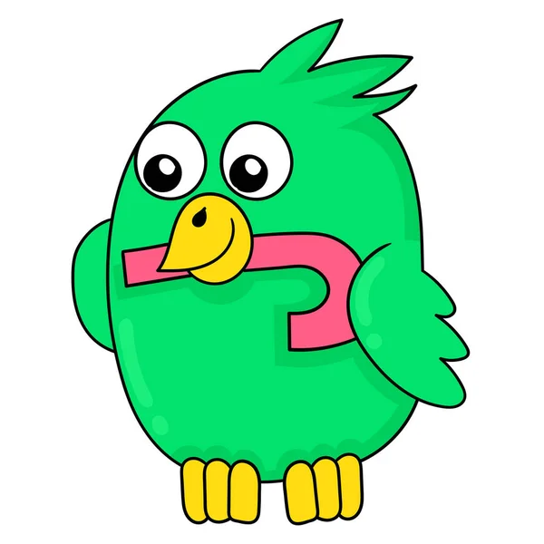Bird Holding Candy Cane Its Beak Doodle Icon Image Kawaii — Stock Vector