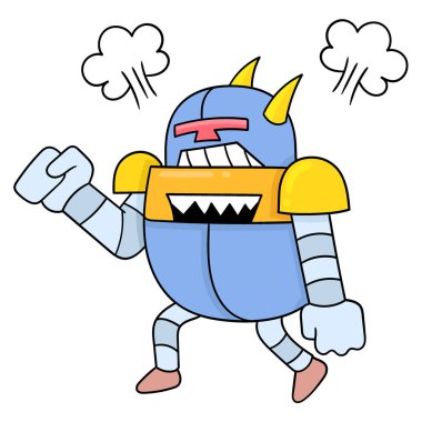 Robot kızgın sıcak vektör illüstrasyon sanatını aşırı ısıtıyor. karalama simgesi resmi kawaii.