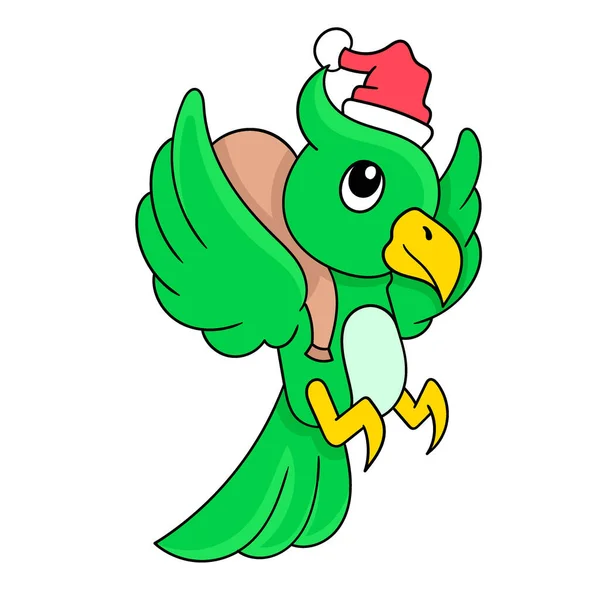 Vögel Mit Weihnachtsmützen Fliegen Und Verteilen Geschenke Vektorillustrationskunst Doodle Symbolbild — Stockvektor