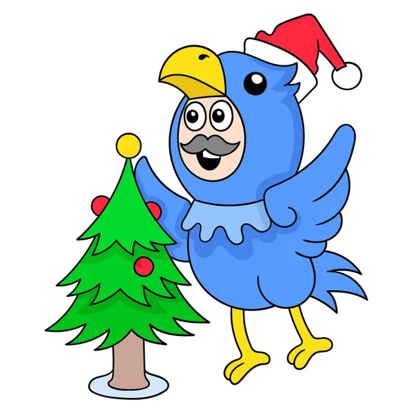 Dad Chicken Costume Celebrating Christmas Vector Illustration Art Doodle Icon — Stock Vector