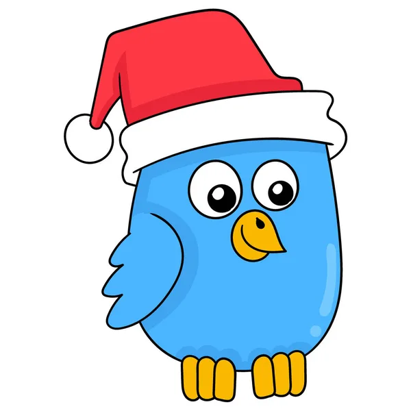 Cute Bird Wearing Christmas Hat Vector Illustration Art Doodle Icon — Stock Vector