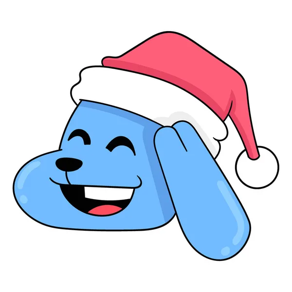 Heureux Visage Tête Lapin Célébrant Noël Vecteur Illustration Carton Emoticon — Image vectorielle