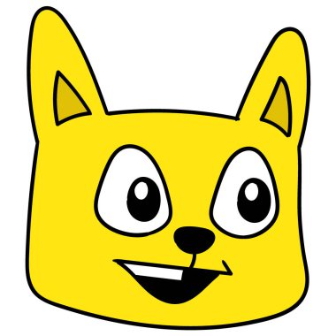 Sarı kedi kafası kibarca gülümsüyor, vektör illüstrasyon karton simgesi. karalama simgesi çizimi