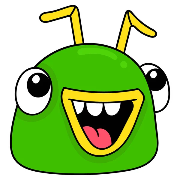 Förbluffad Ansikte Grönt Monster Huvud Vektor Illustration Kartong Emoticon Klottrikonritning — Stock vektor
