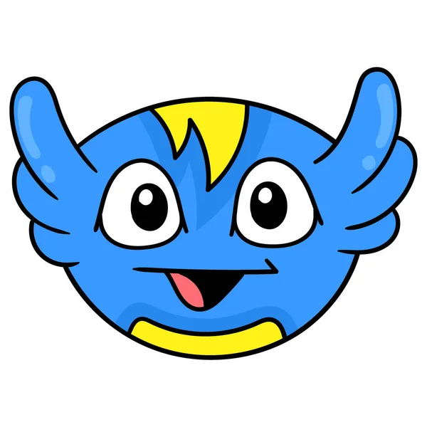 Söt Blå Monster Huvud Leende Vänlig Vektor Illustration Kartong Emoticon — Stock vektor