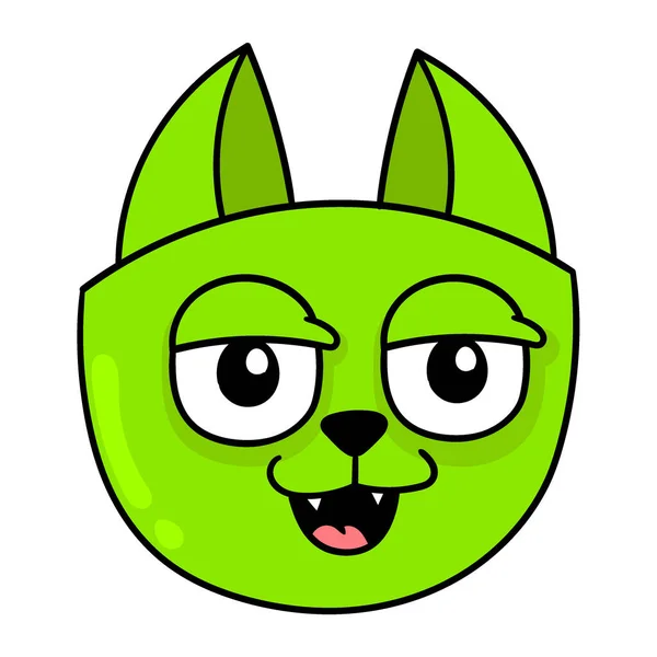 Perezoso Dormilón Cara Verde Gato Cabeza Vector Ilustración Cartón Emoticono — Archivo Imágenes Vectoriales