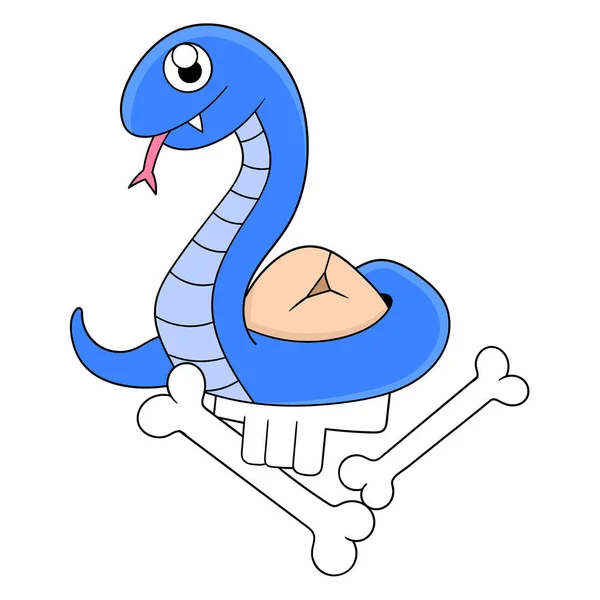 Blue Python Está Incubando Seus Ovos Arte Ilustração Vetorial Doodle — Vetor de Stock