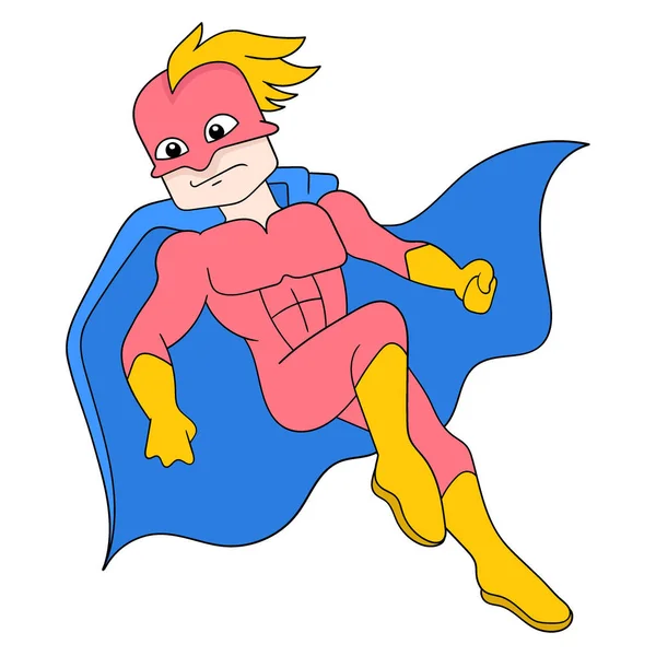 Flygande Muskel Superhjälte Letar Efter Onda Vektor Illustration Konst Doodle — Stock vektor