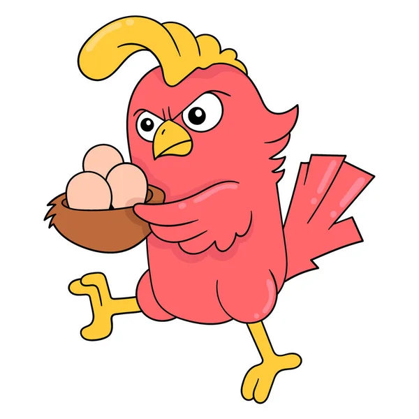 Samiec Czerwonego Ptaka Chodzi Niosąc Jaja Swoich Piskląt Wektor Ilustracji — Wektor stockowy