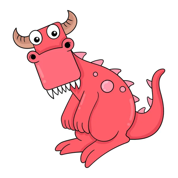 Dinosaurio Cara Roja Mirando Con Sorpresa Ilustración Vectorial Arte Doodle — Vector de stock