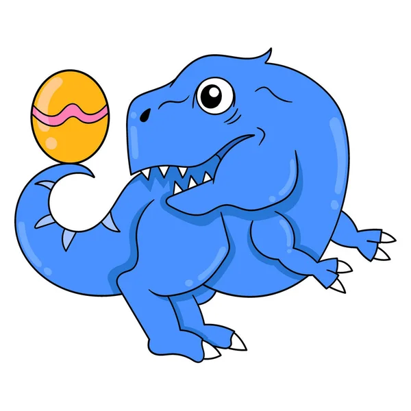 Der Blaue Dinosaurier Rex Kümmert Sich Seine Eier Vektor Illustration — Stockvektor