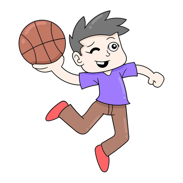 Boy Playing Basketball Vector Illustration Art Doodle Icon Image Kawaii —  Vetores de Stock