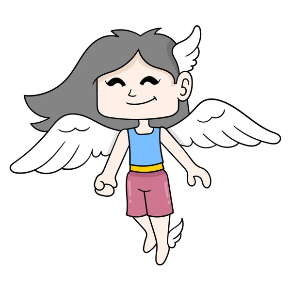Girl Angel Wings Vector Illustration Art Doodle Icon Image Kawaii — Vetor de Stock