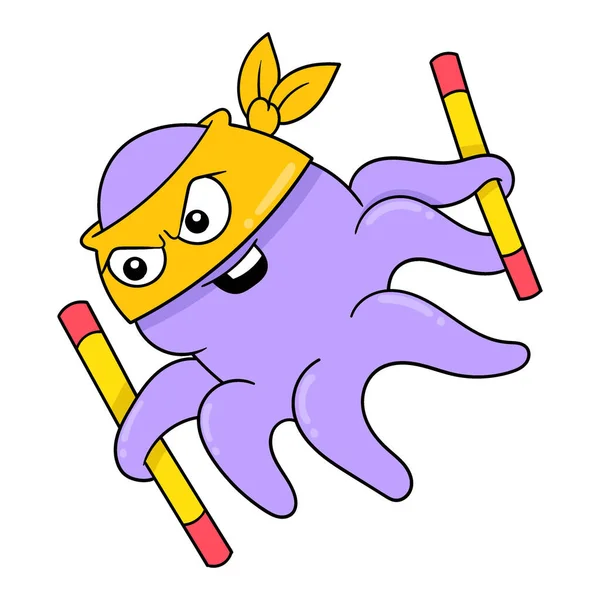 Octopus Martial Arts Style Carrying Stick Weapon Vector Illustration Art — стоковый вектор