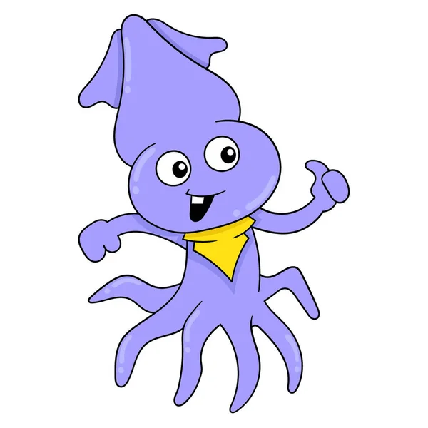 Purple Octopus Walking Happy Vector Illustration Art Doodle Icon Image — стоковый вектор