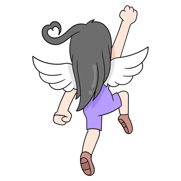 Winged Girl Wants Fly Sky Vector Illustration Art Doodle Icon — Stockvektor