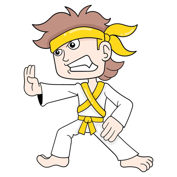 Boy Practicing Martial Arts Hitting Movement Vector Illustration Art Doodle —  Vetores de Stock