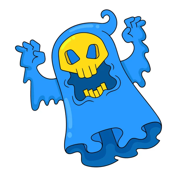 Rosto Assustador Azul Fantasma Celebração Dia Das Bruxas Arte Ilustração —  Vetores de Stock