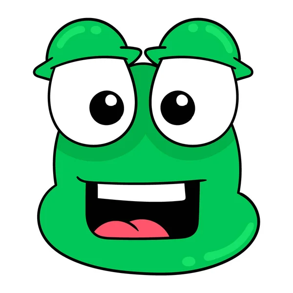 Shock Faced Green Frog Head Vector Illustration Carton Emoticon Doodle — 图库矢量图片