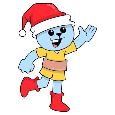 bear is celebrating christmas happily, vector illustration art. doodle icon image kawaii.