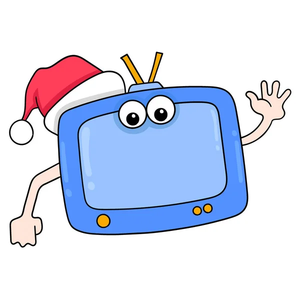 Ηλεκτρονική Τηλεόραση Γιορτάζει Χαρά Χριστούγεννα Διανυσματική Εικονογράφηση Τέχνης Εικόνα Εικονιδίων — Διανυσματικό Αρχείο