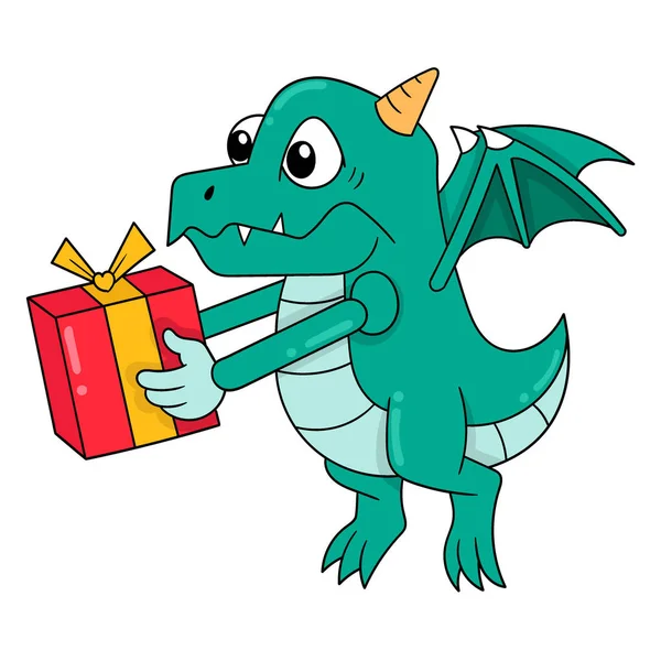 flying dragon brings birthday gift, vector illustration art. doodle icon image kawaii.